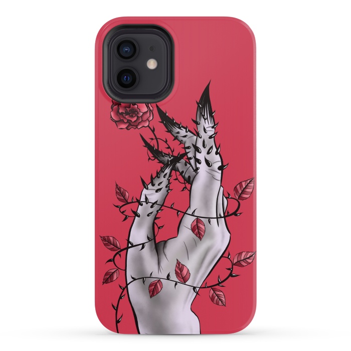iPhone 12 mini StrongFit Deformed Hand With Thorns And Rose Horror Art by Boriana Giormova