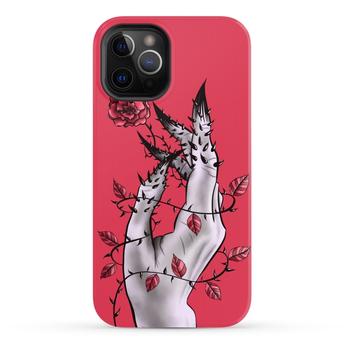 iPhone 12 Pro StrongFit Deformed Hand With Thorns And Rose Horror Art by Boriana Giormova
