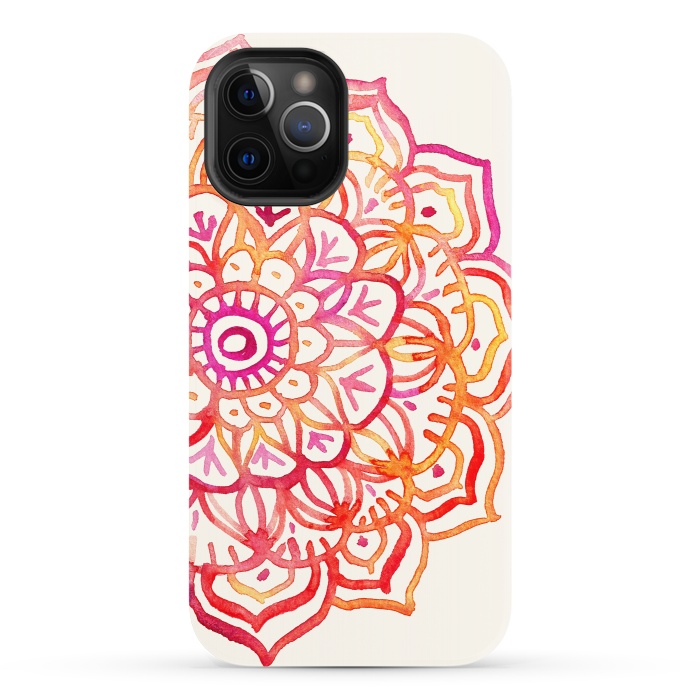 iPhone 12 Pro StrongFit Watercolor Mandala in Sunset Colors by Micklyn Le Feuvre