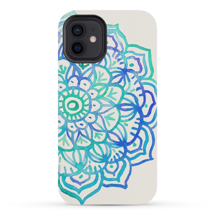 iPhone 12 mini StrongFit Watercolor Mandala in Ocean Colors by Micklyn Le Feuvre