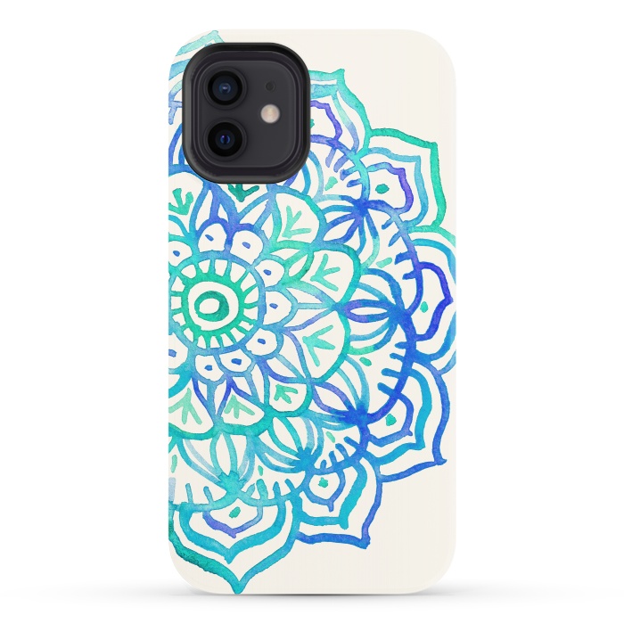 iPhone 12 StrongFit Watercolor Mandala in Ocean Colors by Micklyn Le Feuvre