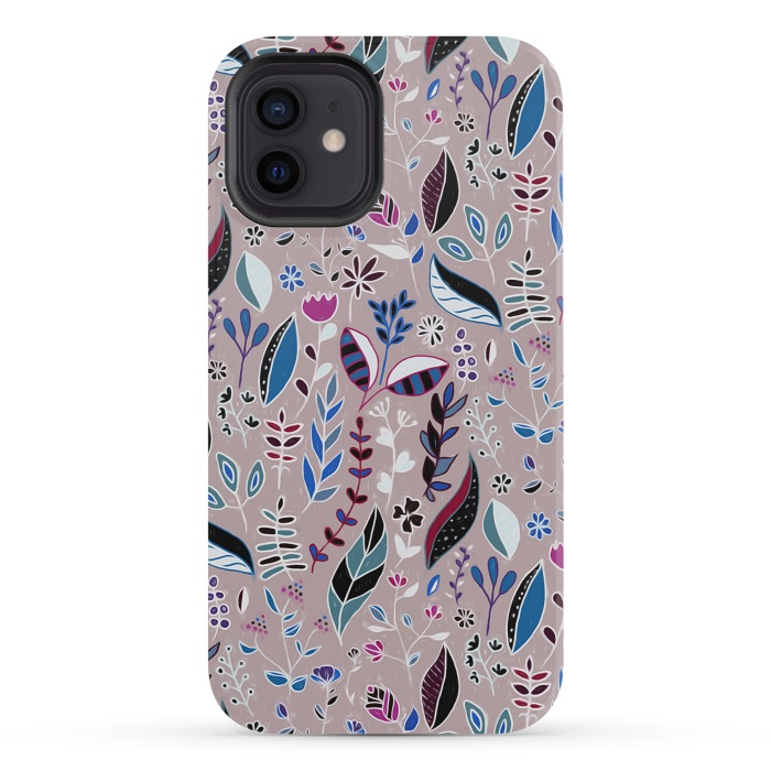 iPhone 12 mini StrongFit Vibrant Nature Doodle On soft Grey  by Tigatiga