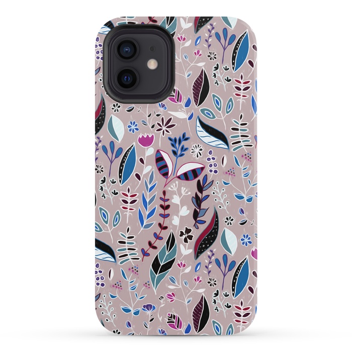 iPhone 12 StrongFit Vibrant Nature Doodle On soft Grey  by Tigatiga