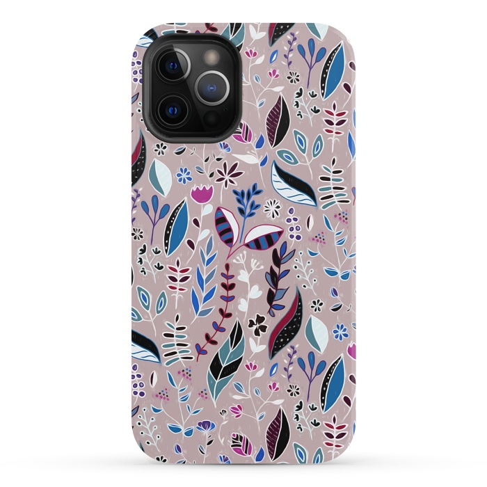 iPhone 12 Pro StrongFit Vibrant Nature Doodle On soft Grey  by Tigatiga