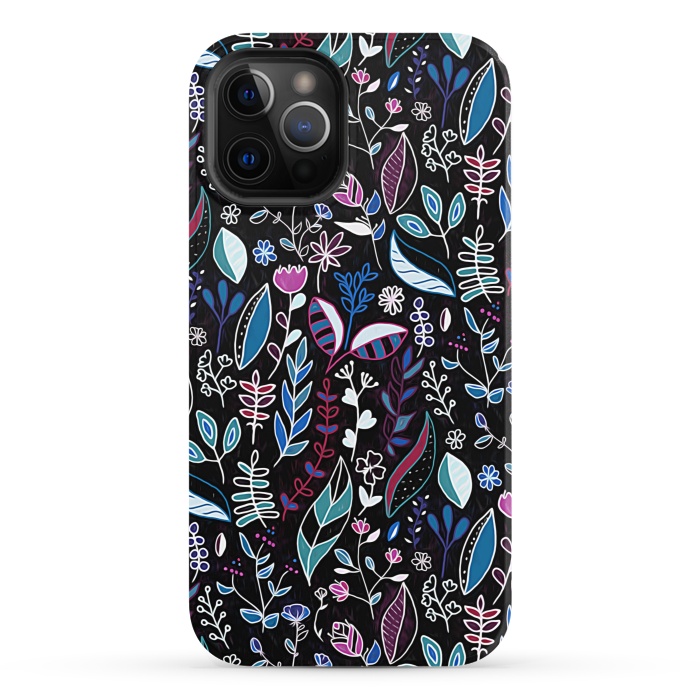 iPhone 12 Pro StrongFit Vibrant Midnight Nature Doodle by Tigatiga