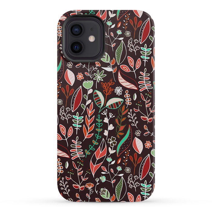 iPhone 12 mini StrongFit Autumn Nature Doodle On Brown  by Tigatiga