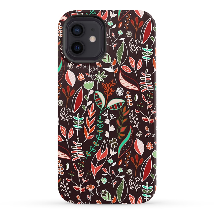 iPhone 12 StrongFit Autumn Nature Doodle On Brown  by Tigatiga