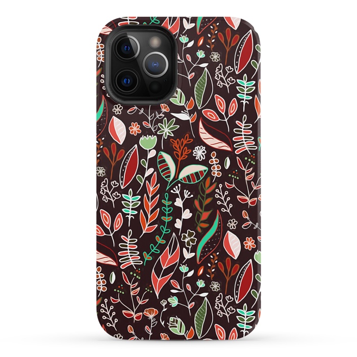 iPhone 12 Pro StrongFit Autumn Nature Doodle On Brown  by Tigatiga