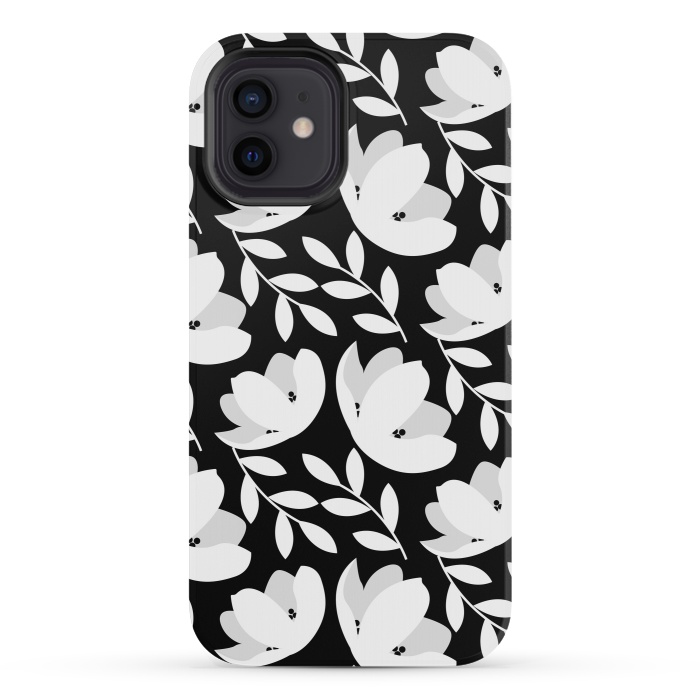 iPhone 12 mini StrongFit Black and White Floral Pattern by Allgirls Studio