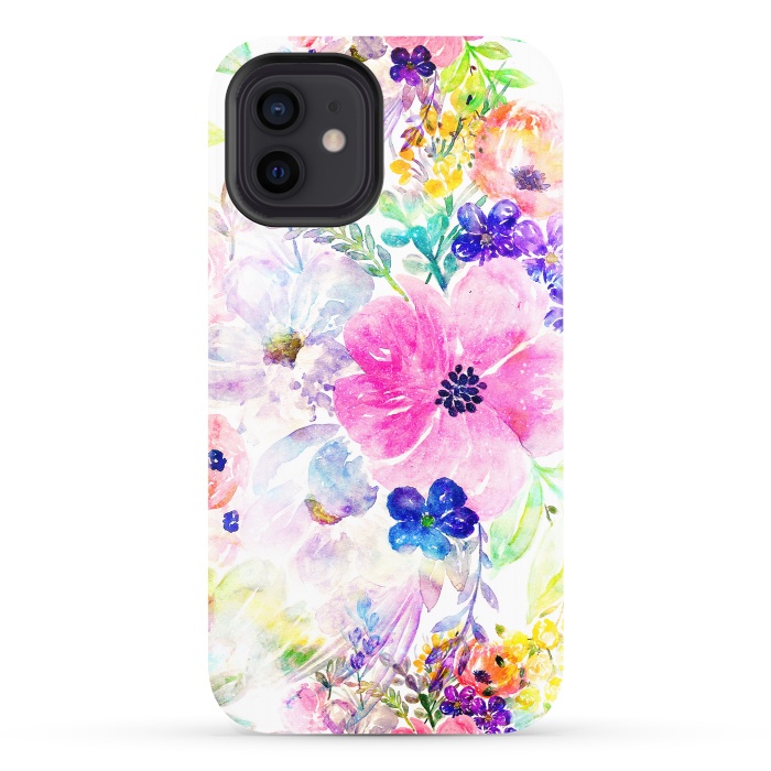 iPhone 12 StrongFit Pretty watercolor floral hand paint design by InovArts