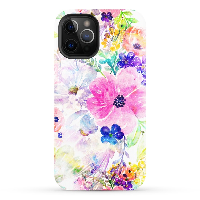 iPhone 12 Pro StrongFit Pretty watercolor floral hand paint design by InovArts