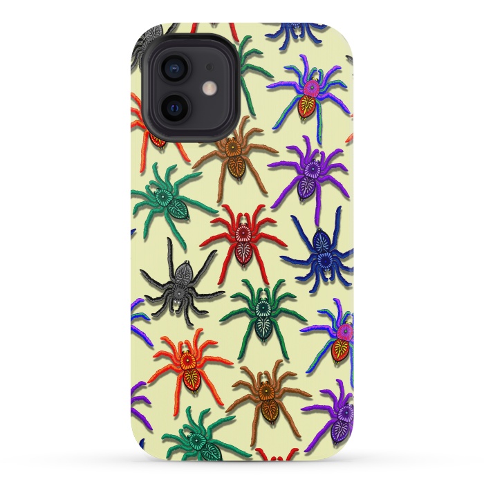 iPhone 12 mini StrongFit Spiders Colorful Halloween Tarantulas Pattern by BluedarkArt