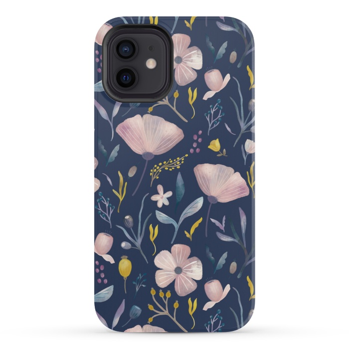 iPhone 12 mini StrongFit Delicate Pastel Floral on Blue by Noonday Design