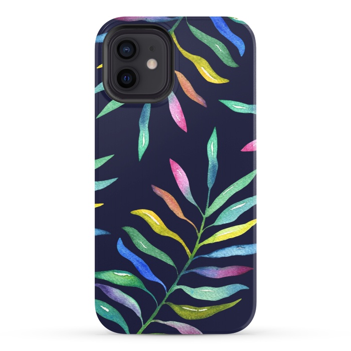 iPhone 12 StrongFit Rainbow Tropical Leaf by Noonday Design