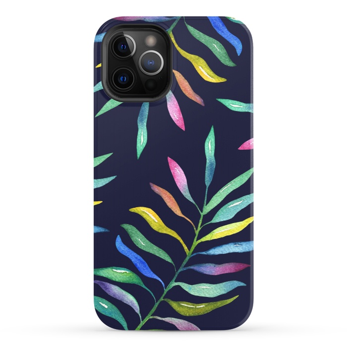 iPhone 12 Pro StrongFit Rainbow Tropical Leaf by Noonday Design