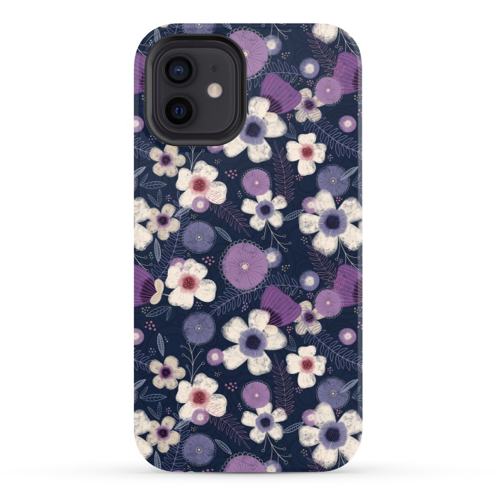 iPhone 12 StrongFit Navy & Purple Floral by Noonday Design