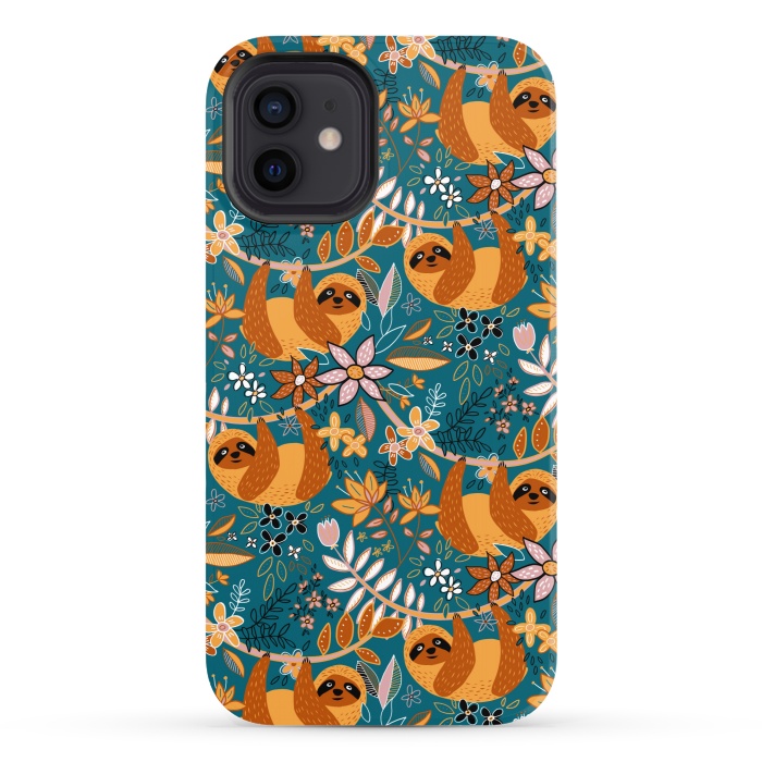 iPhone 12 StrongFit Cute Boho Sloth Floral  by Micklyn Le Feuvre