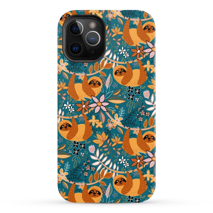 iPhone 12 Pro StrongFit Cute Boho Sloth Floral  by Micklyn Le Feuvre
