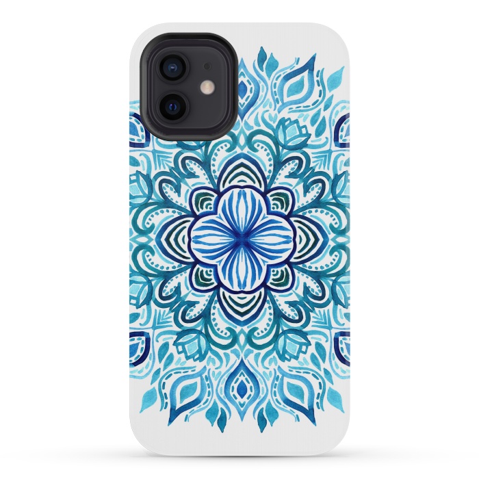 iPhone 12 mini StrongFit Watercolor Blues Lotus Mandala by Micklyn Le Feuvre