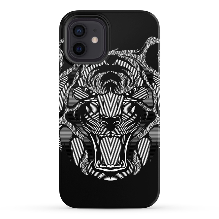 iPhone 12 StrongFit Tiger Zentangle by Afif Quilimo