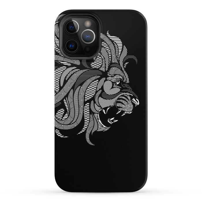 iPhone 12 Pro StrongFit Lion Zentangle by Afif Quilimo