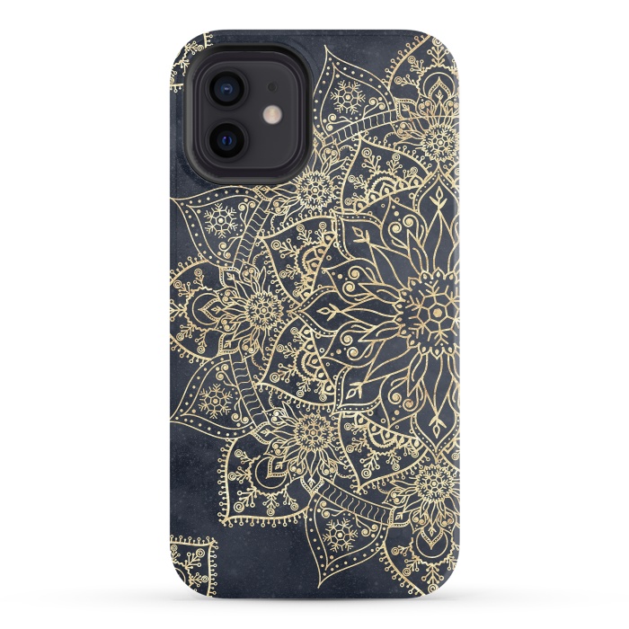 iPhone 12 StrongFit Elegant poinsettia flower and snowflakes mandala art by InovArts