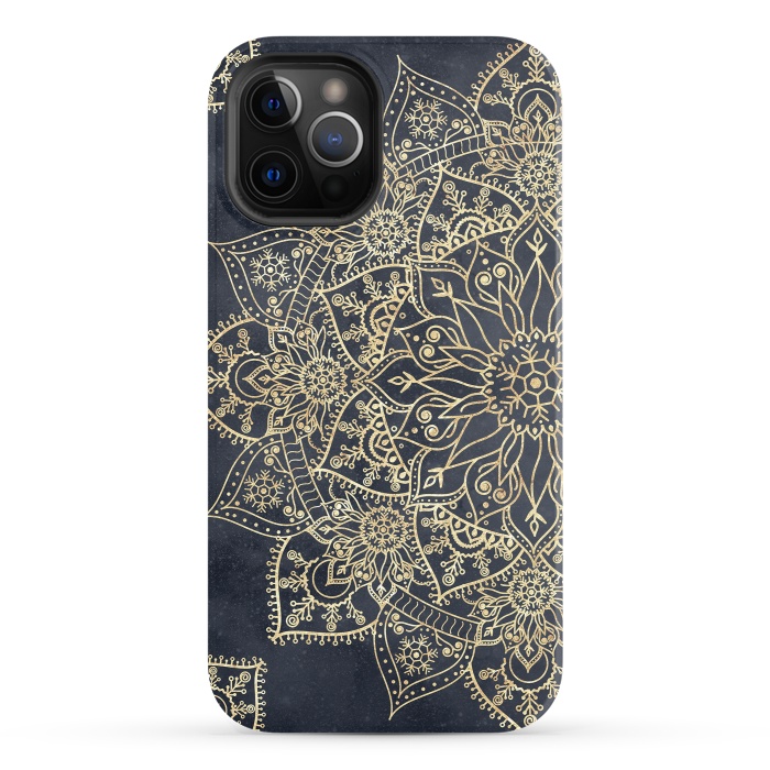 iPhone 12 Pro StrongFit Elegant poinsettia flower and snowflakes mandala art by InovArts