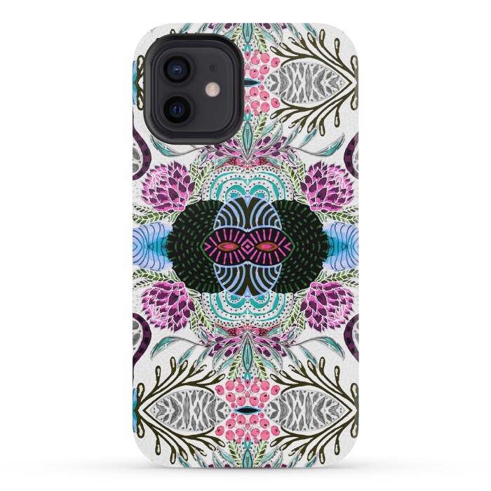 iPhone 12 mini StrongFit Whimsical tribal mask abstract design by InovArts