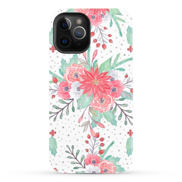 iPhone 12 Pro StrongFit Pretty watercolor Christmas floral and dots design by InovArts