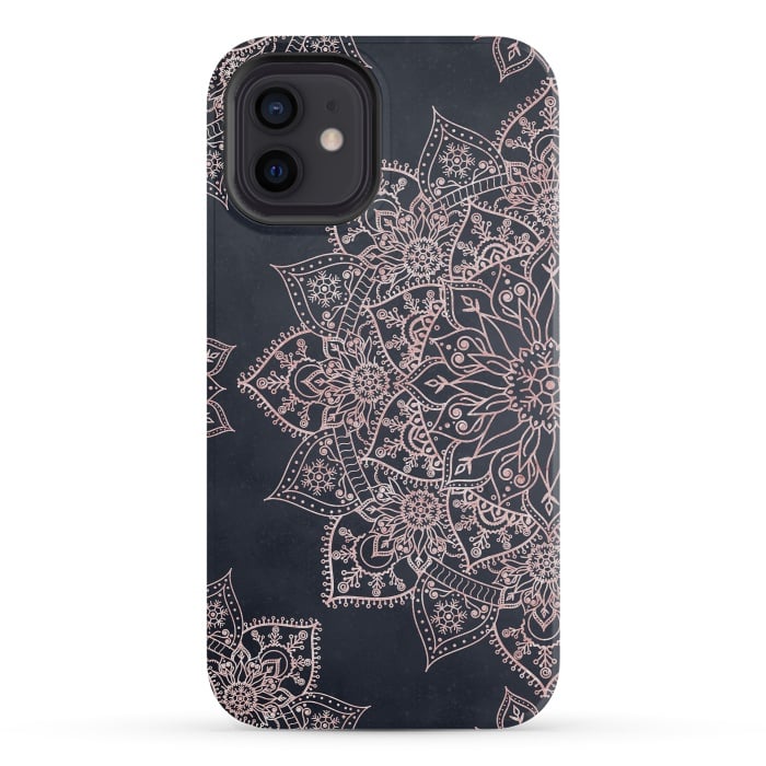 iPhone 12 mini StrongFit Elegant rose gold poinsettia and snowflakes mandala art by InovArts