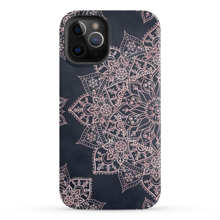 iPhone 12 Pro StrongFit Elegant rose gold poinsettia and snowflakes mandala art by InovArts
