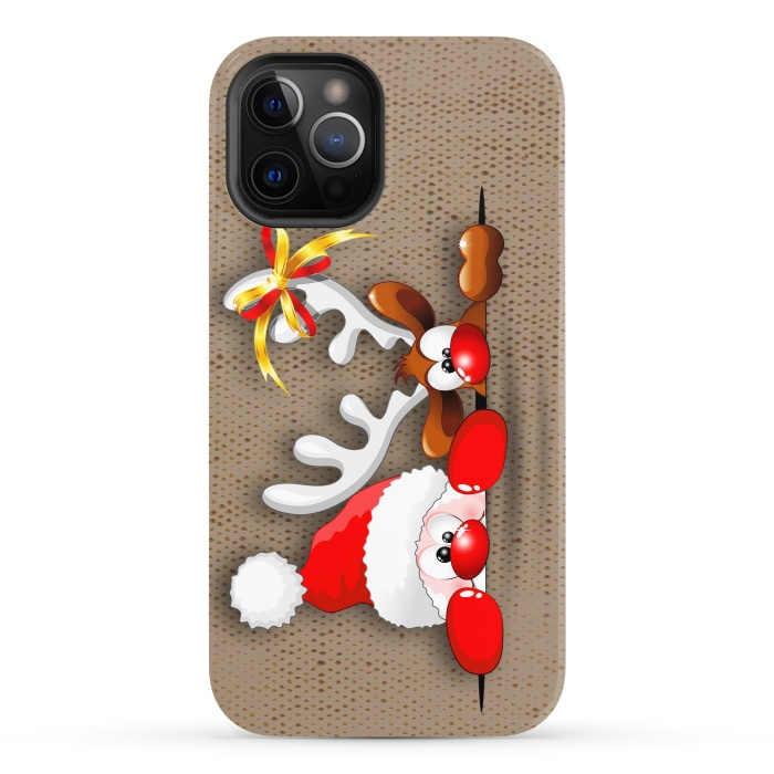 iPhone 12 Pro StrongFit Funny Christmas Santa and Reindeer Cartoon by BluedarkArt