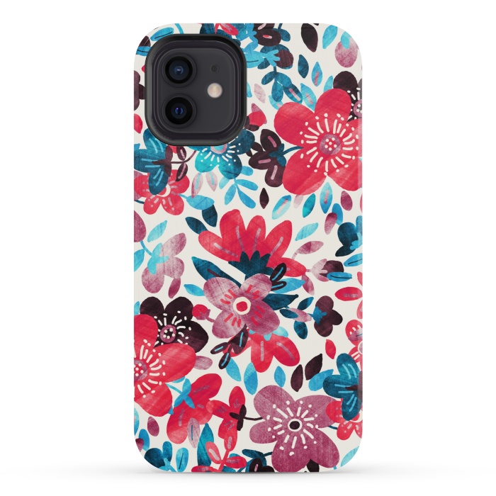 iPhone 12 mini StrongFit Happy Red & Blue Floral Collage  by Micklyn Le Feuvre