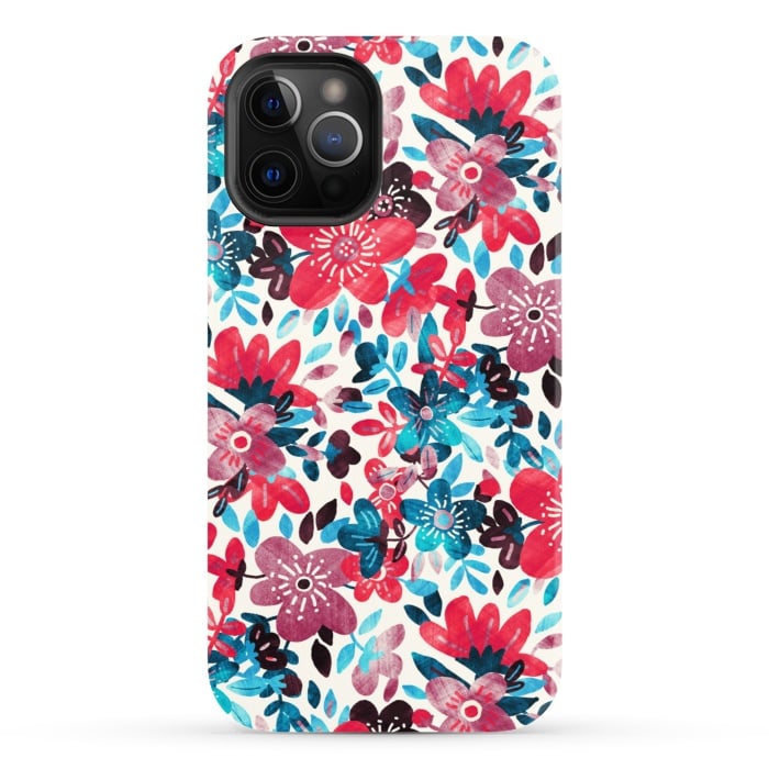 iPhone 12 Pro StrongFit Cheerful Red and Blue Floral Pattern by Micklyn Le Feuvre