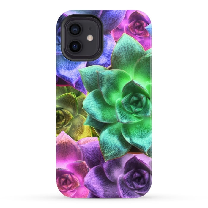 iPhone 12 StrongFit Succulent Plants Psychedelic Colors Pattern by BluedarkArt