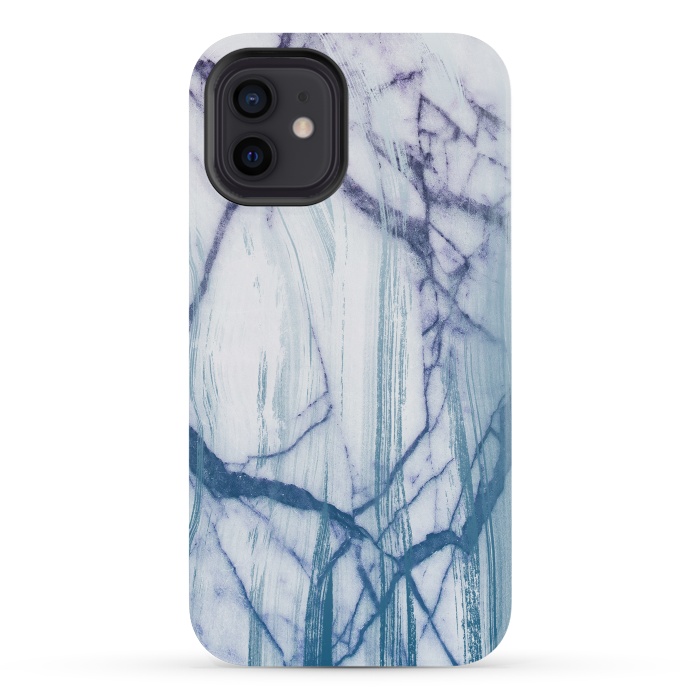 iPhone 12 mini StrongFit Blue white marble brushstrokes by Oana 