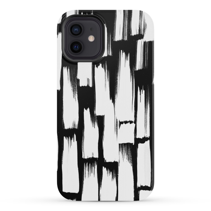 iPhone 12 mini StrongFit Tribal white brushstrokes on black background by Oana 