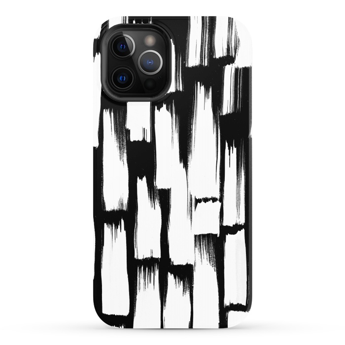 iPhone 12 Pro StrongFit Tribal white brushstrokes on black background by Oana 