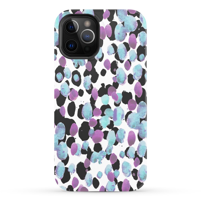 iPhone 12 Pro StrongFit Purple blue animal print paint spots by Oana 