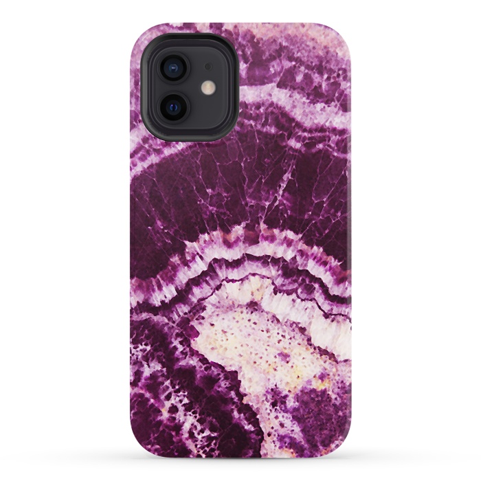 iPhone 12 StrongFit Dark magenta pink precious marble stripes by Oana 
