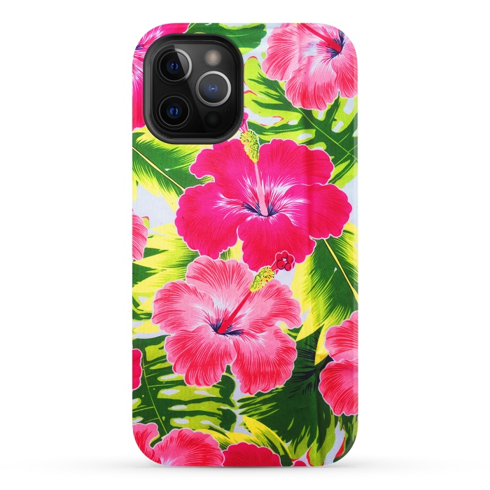 iPhone 12 Pro StrongFit Hibiscus Exotic Floral Pattern by BluedarkArt
