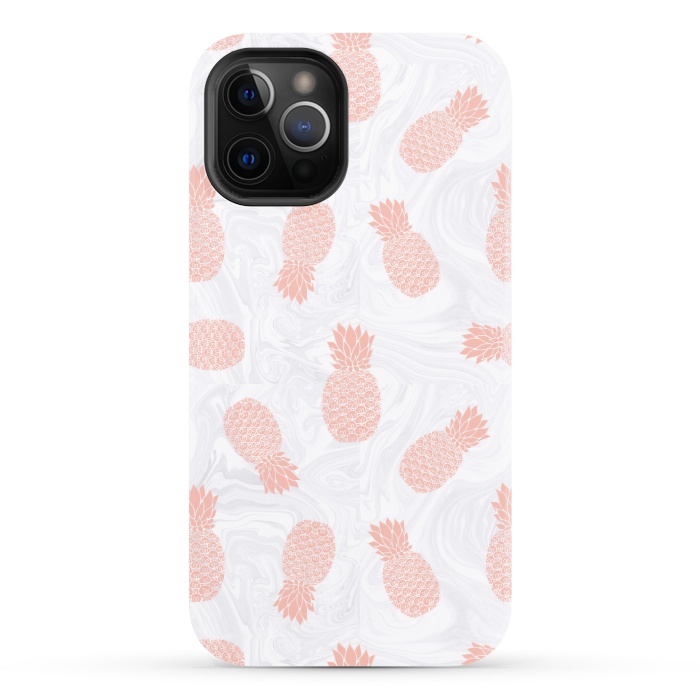 iPhone 12 Pro StrongFit Pink Pineapples on White Marble by Julie Erin Designs