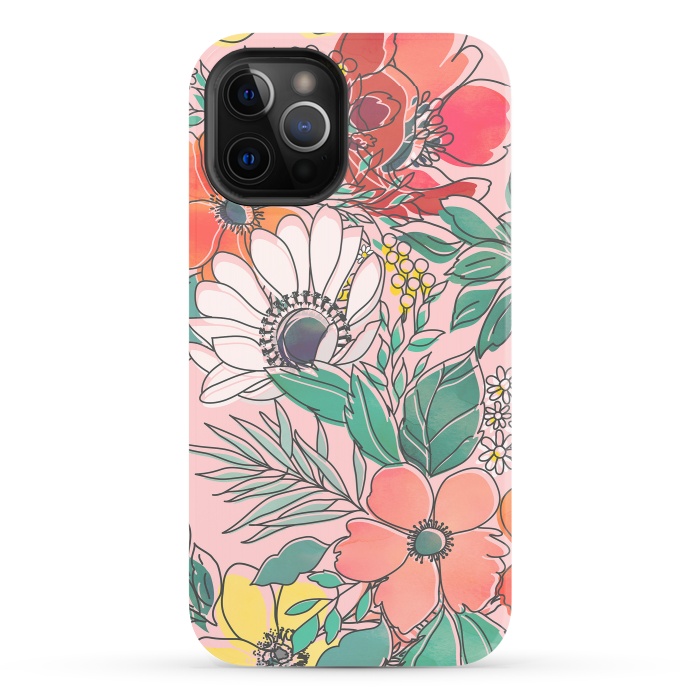iPhone 12 Pro StrongFit Cute girly pink floral hand drawn design by InovArts
