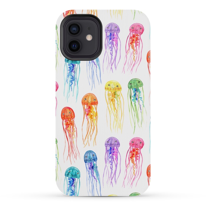 iPhone 12 mini StrongFit Cute Little Rainbow Jellyfish on White by Micklyn Le Feuvre