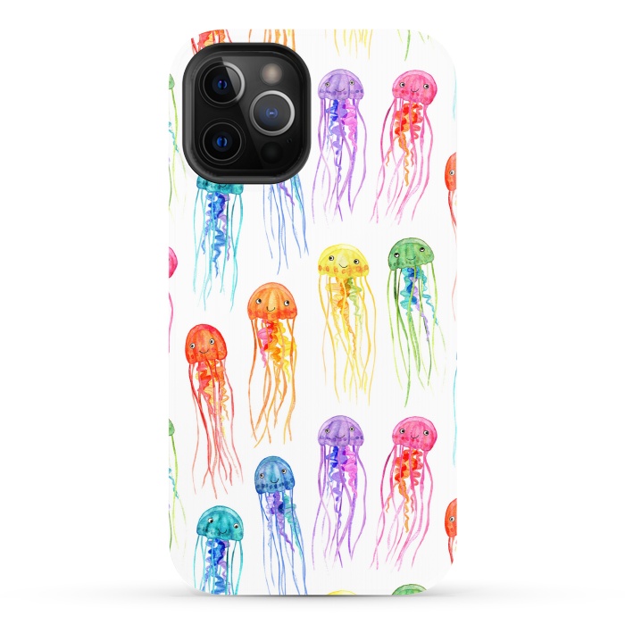iPhone 12 Pro StrongFit Cute Little Rainbow Jellyfish on White by Micklyn Le Feuvre