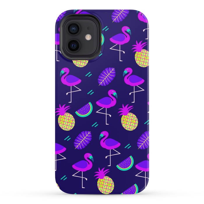 iPhone 12 mini StrongFit Flamingos In Neon by ArtsCase