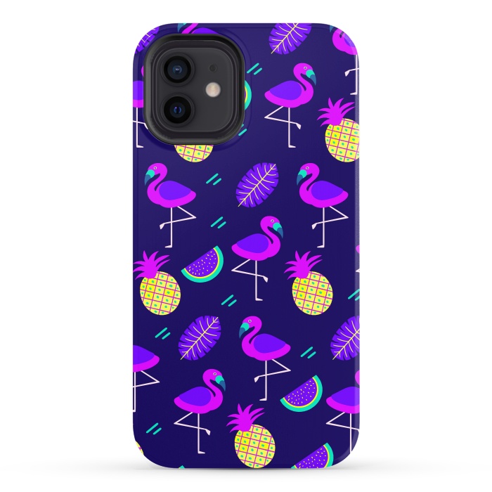 iPhone 12 StrongFit Flamingos In Neon by ArtsCase