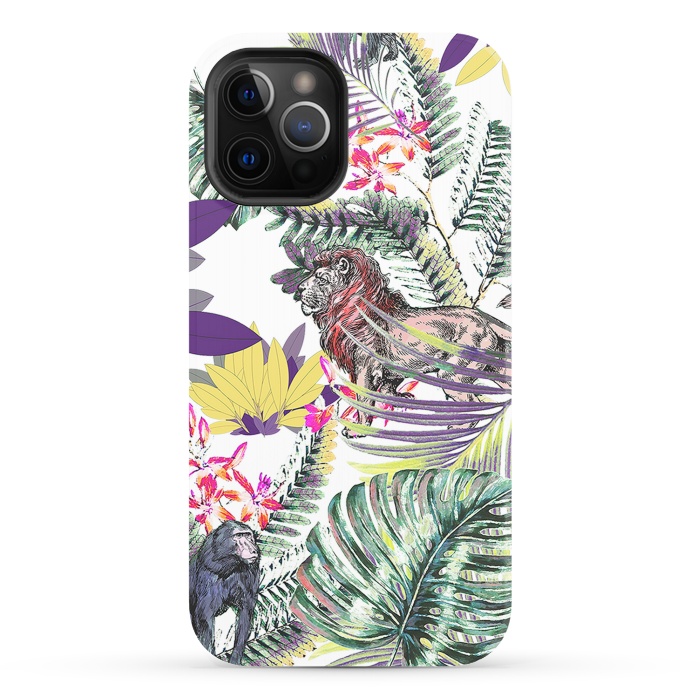iPhone 12 Pro StrongFit Lion and colorful tropical plants by Oana 