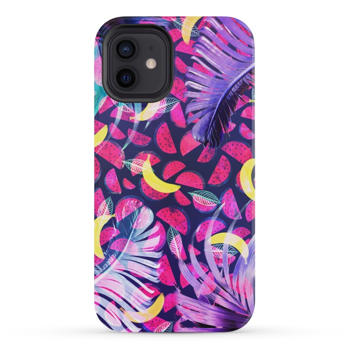 iPhone 12 mini StrongFit Colorful tropical banana leaves and pineapples by Oana 