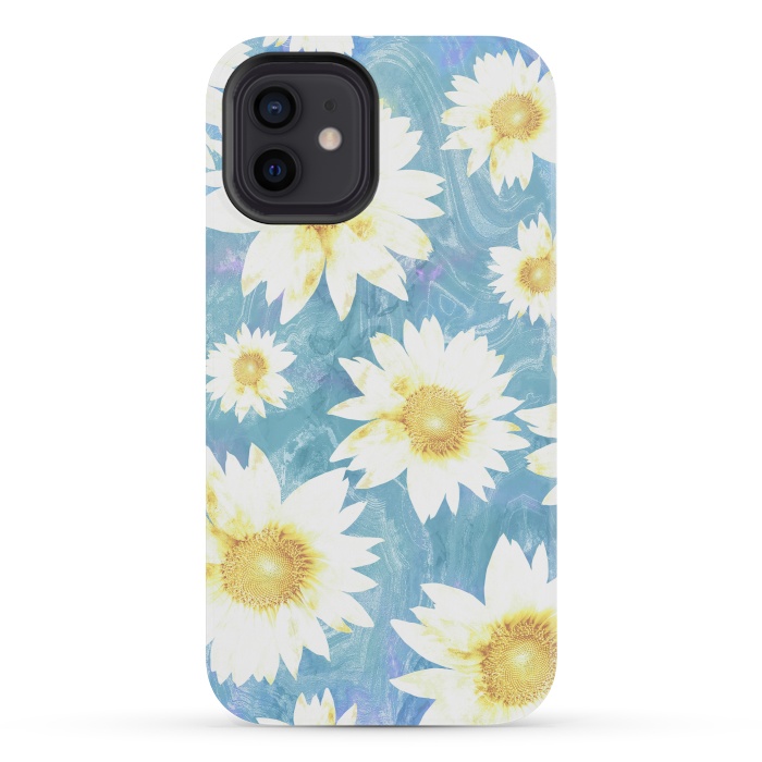 iPhone 12 mini StrongFit Pastel sunflowers and blue  pattern by Oana 